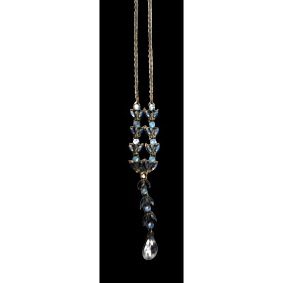 Teardrop Necklace With different colors of Blue stones and enamel painted leave - Picture 1 of 10